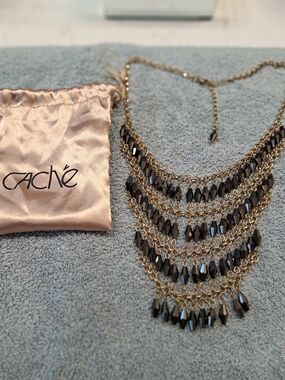 Cache Gold-Tone Layered Necklace with Black Faceted Beads